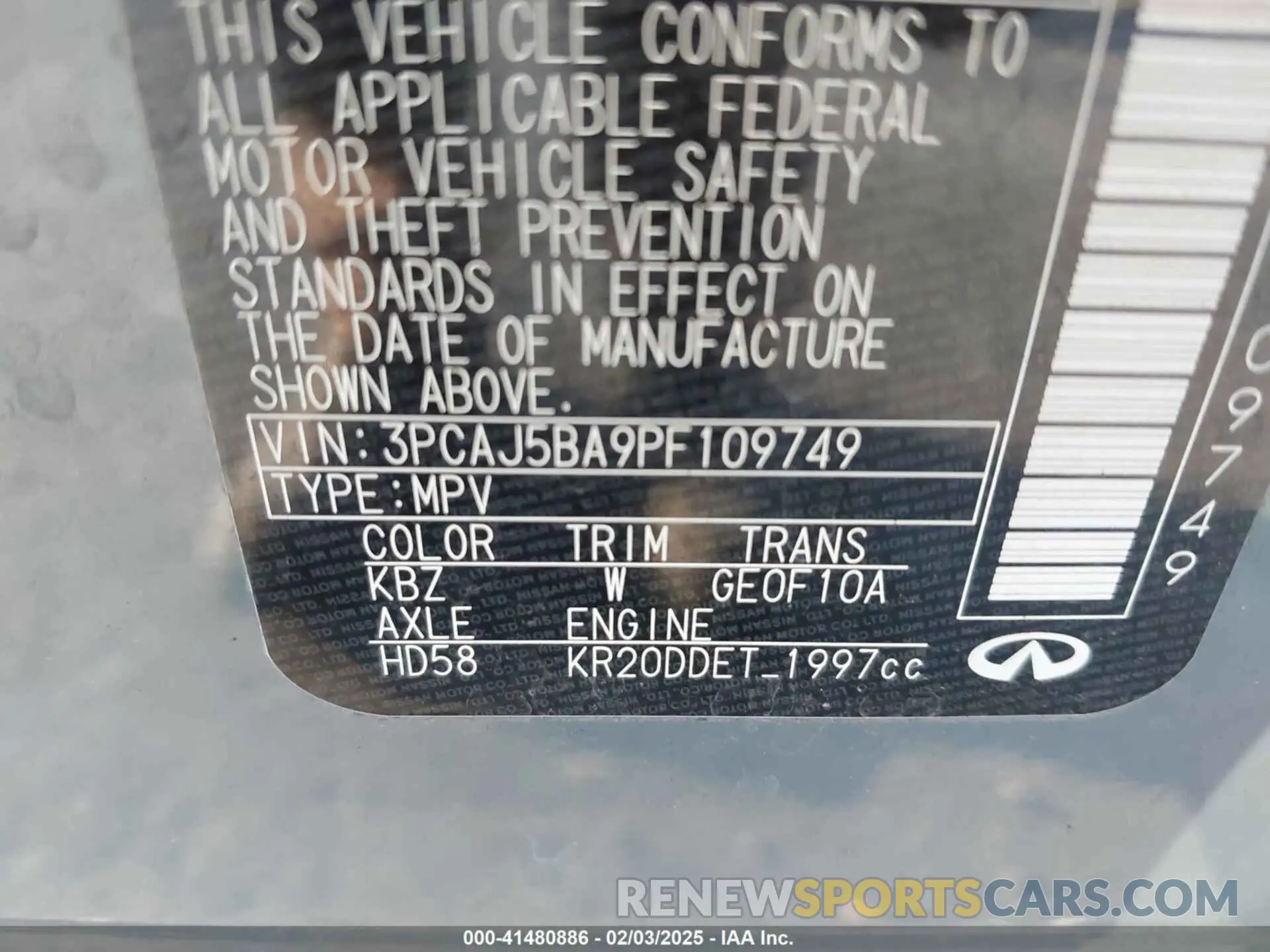 9 Photograph of a damaged car 3PCAJ5BA9PF109749 INFINITI QX50 2023