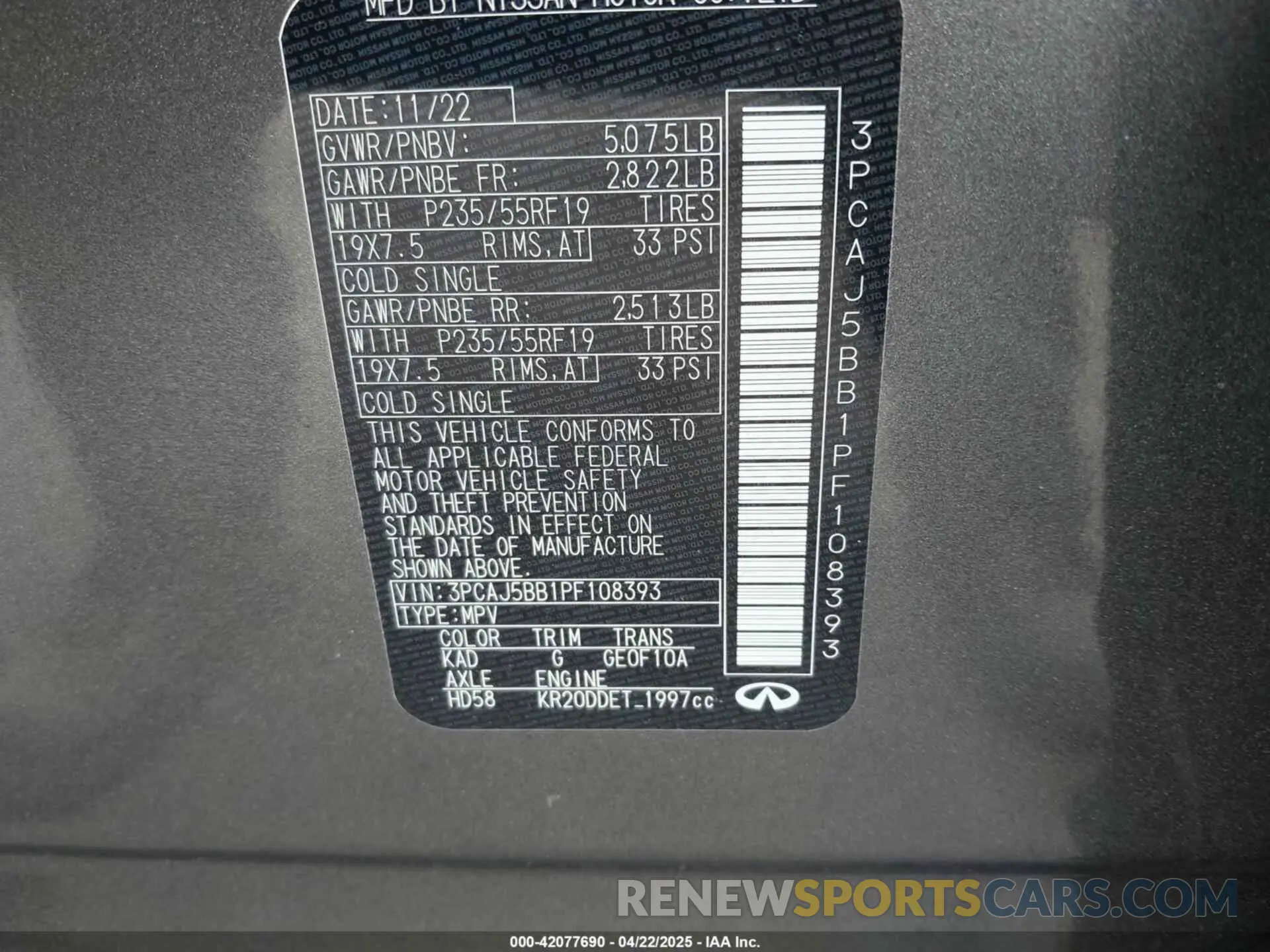 9 Фотография поврежденного автомобиля 3PCAJ5BB1PF108393 INFINITI QX50 2023