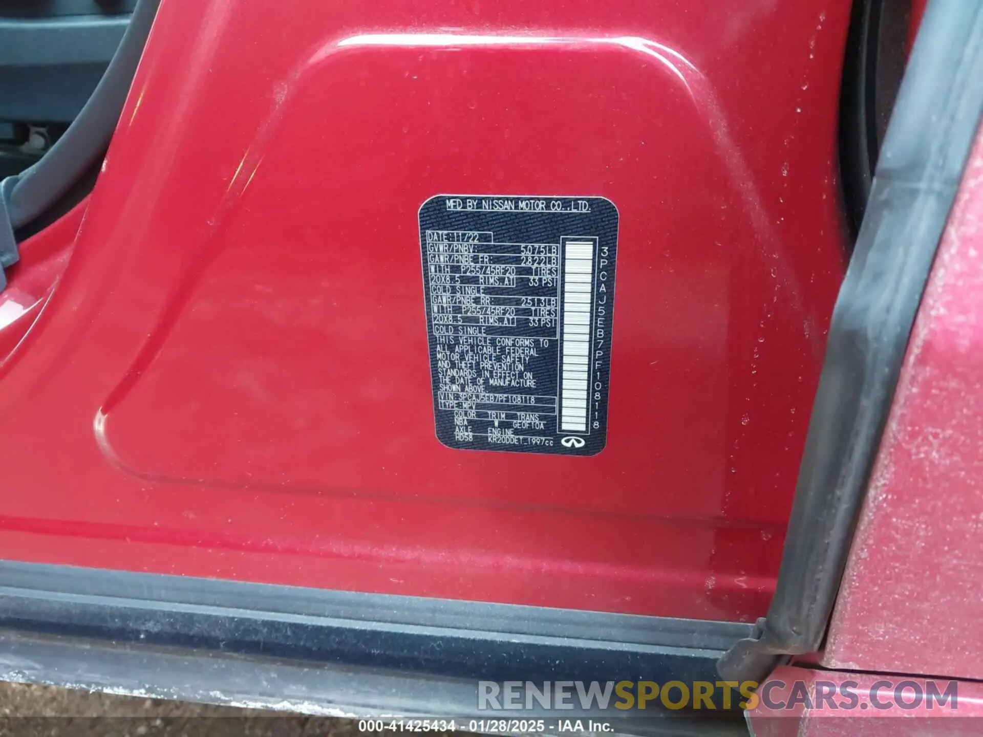 9 Фотография поврежденного автомобиля 3PCAJ5EB7PF108118 INFINITI QX50 2023