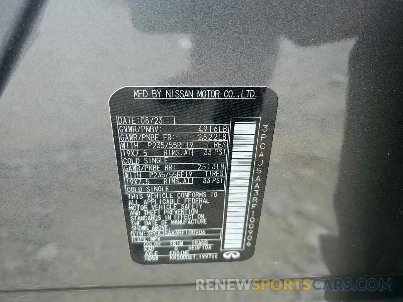 13 Photograph of a damaged car 3PCAJ5AA3RF100906 INFINITI QX50 2024