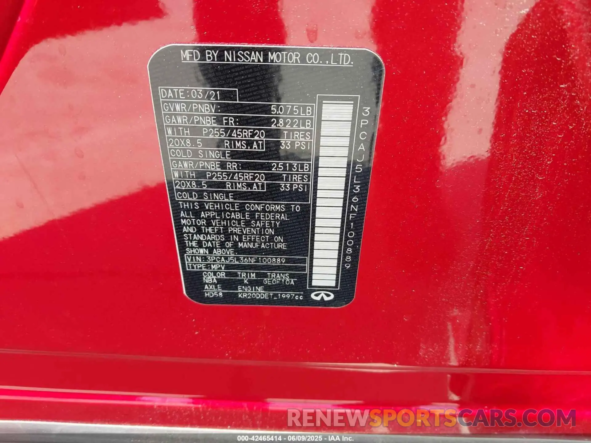 9 Photograph of a damaged car 3PCAJ5L36NF100889 INFINITI QX55 2022