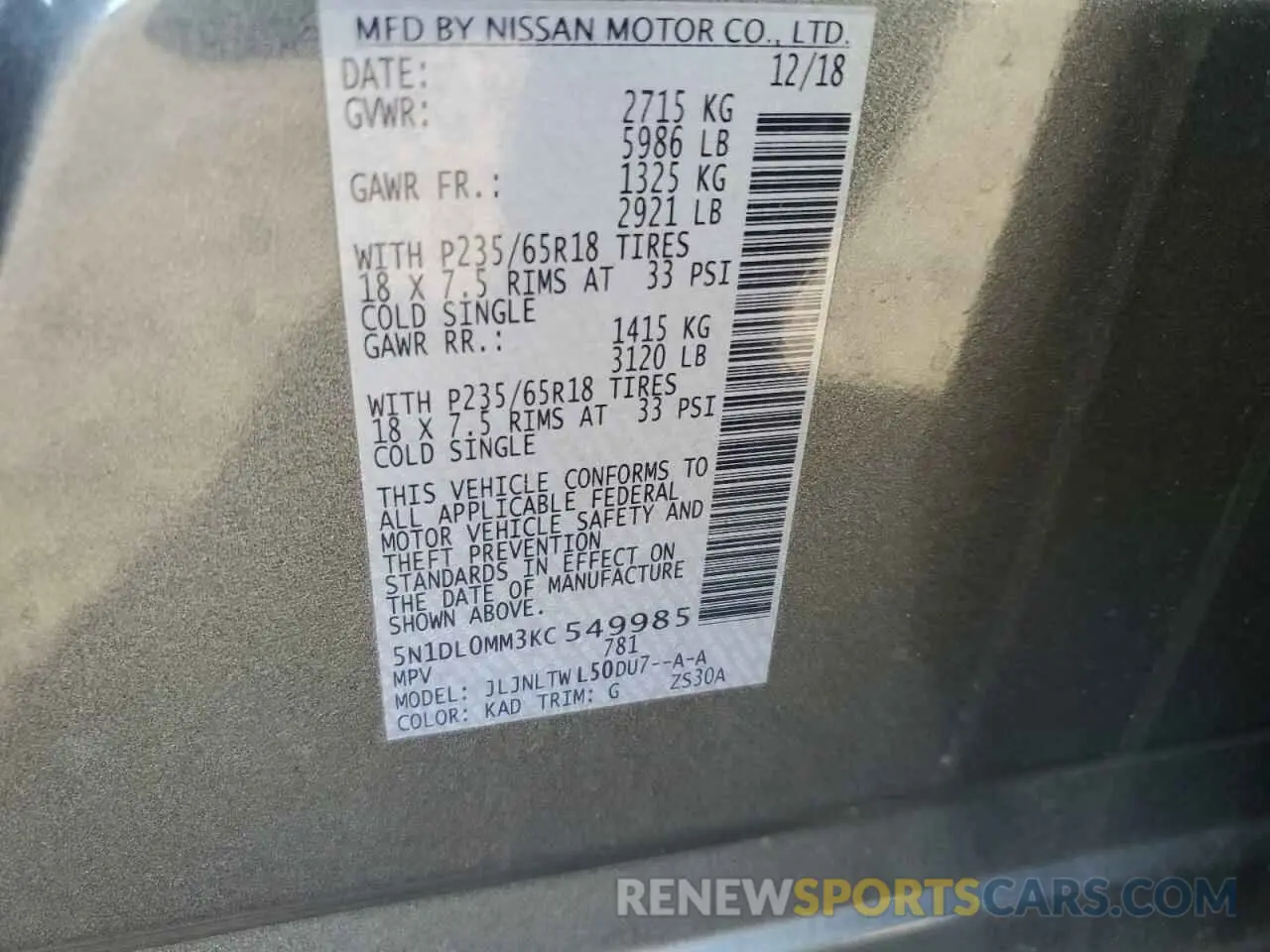 15 Photograph of a damaged car 5N1DL0MM3KC549985 INFINITI QX60 2019