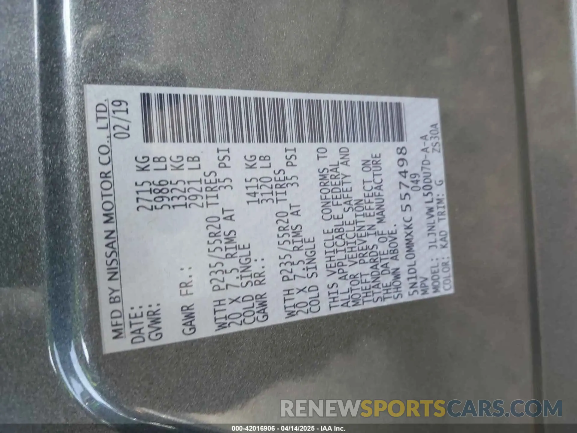 9 Фотография поврежденного автомобиля 5N1DL0MMXKC557498 INFINITI QX60 2019
