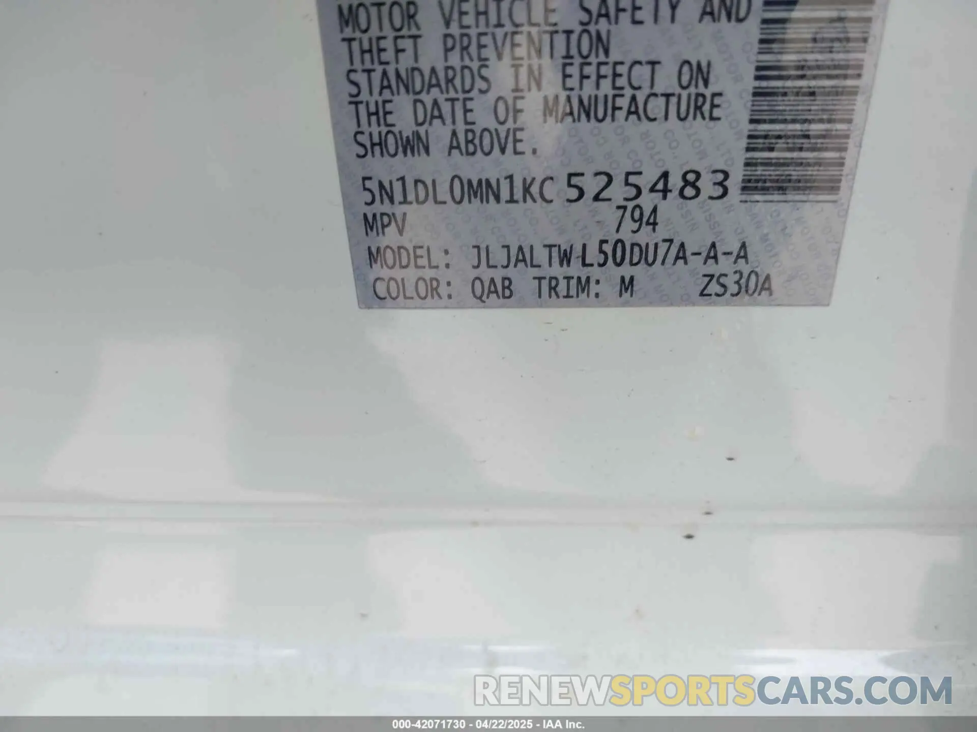 9 Photograph of a damaged car 5N1DL0MN1KC525483 INFINITI QX60 2019