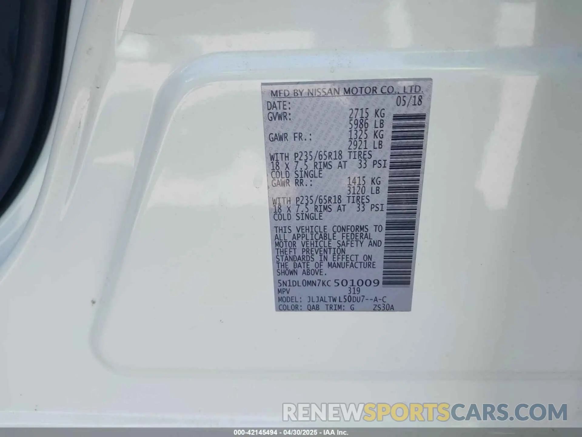 9 Photograph of a damaged car 5N1DL0MN7KC501009 INFINITI QX60 2019