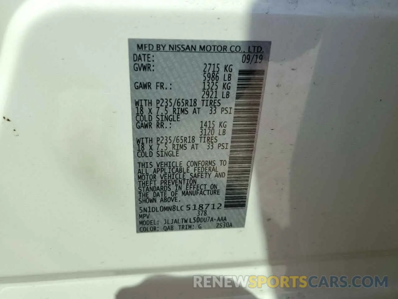 14 Photograph of a damaged car 5N1DL0MN8LC518712 INFINITI QX60 2020