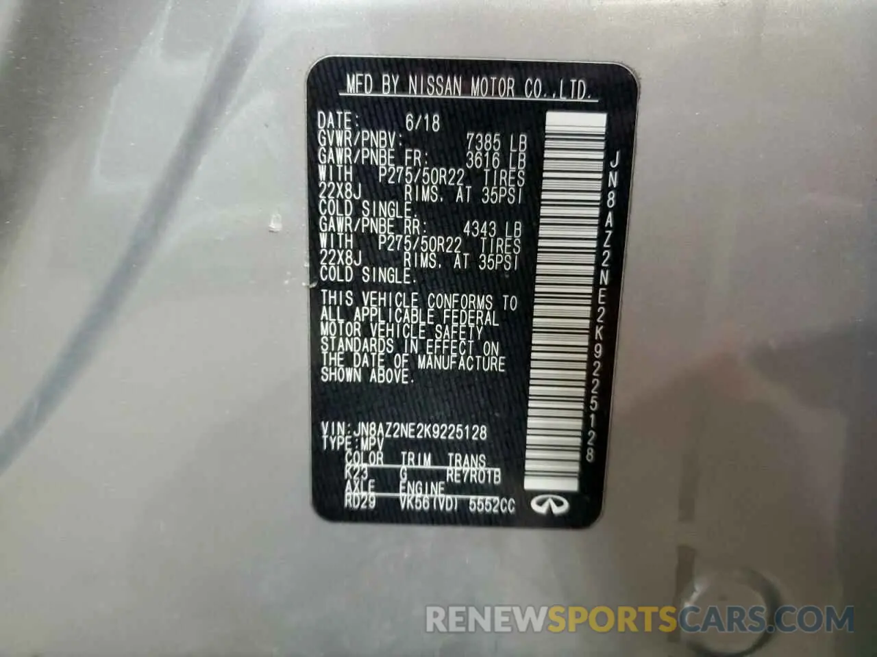 14 Фотография поврежденного автомобиля JN8AZ2NE2K9225128 INFINITI QX80 2019