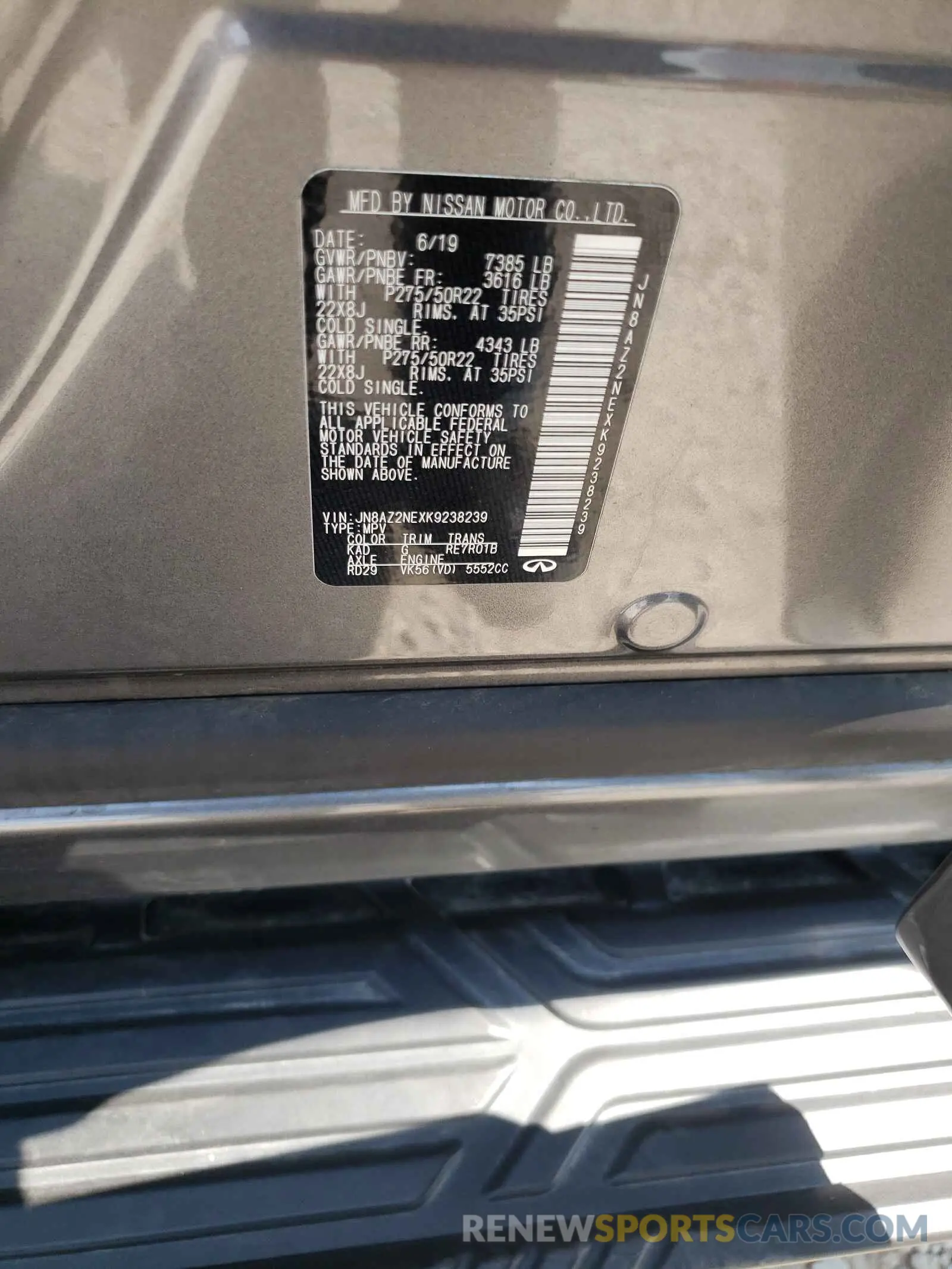10 Фотография поврежденного автомобиля JN8AZ2NEXK9238239 INFINITI QX80 2019