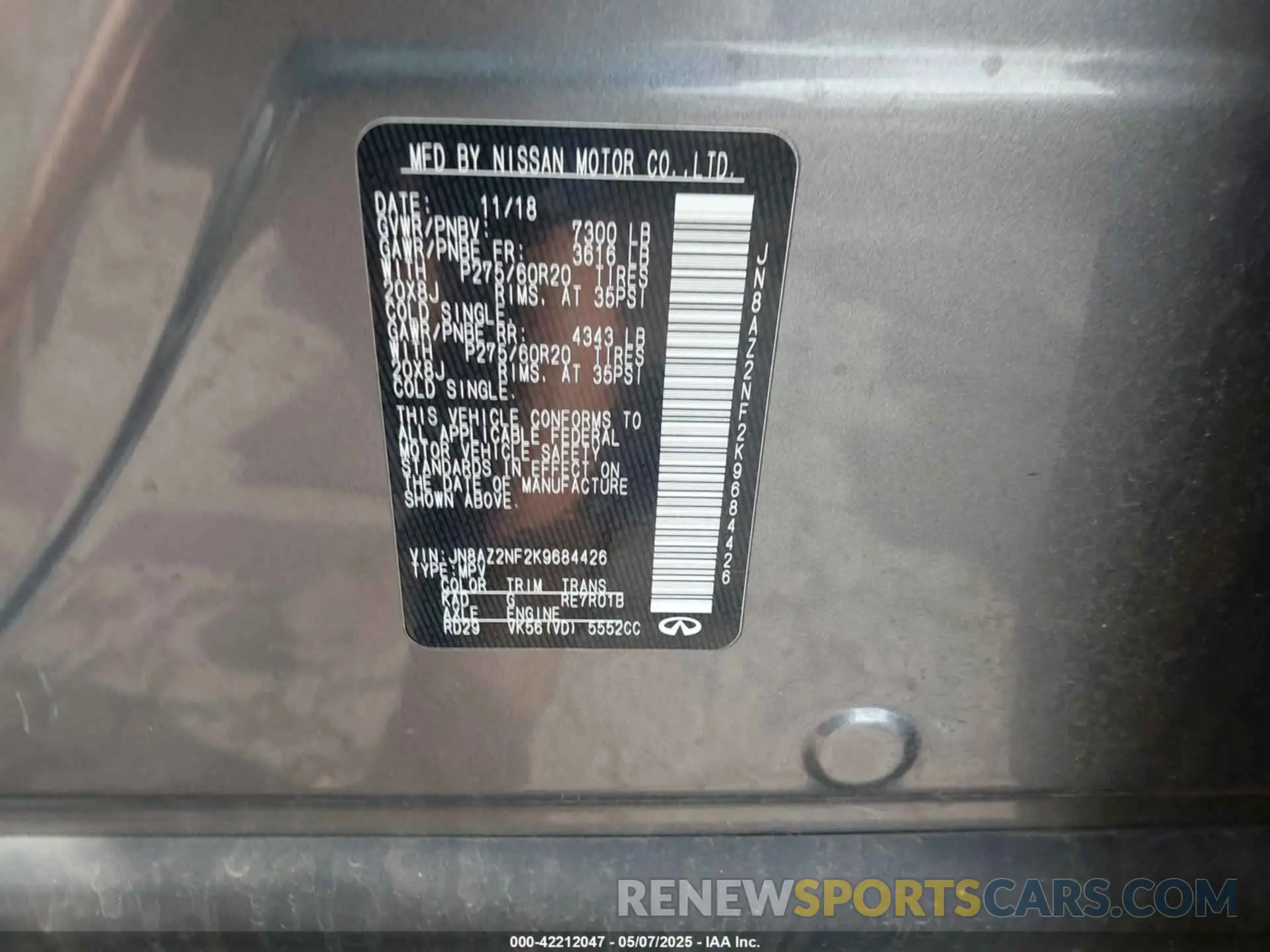9 Фотография поврежденного автомобиля JN8AZ2NF2K9684426 INFINITI QX80 2019