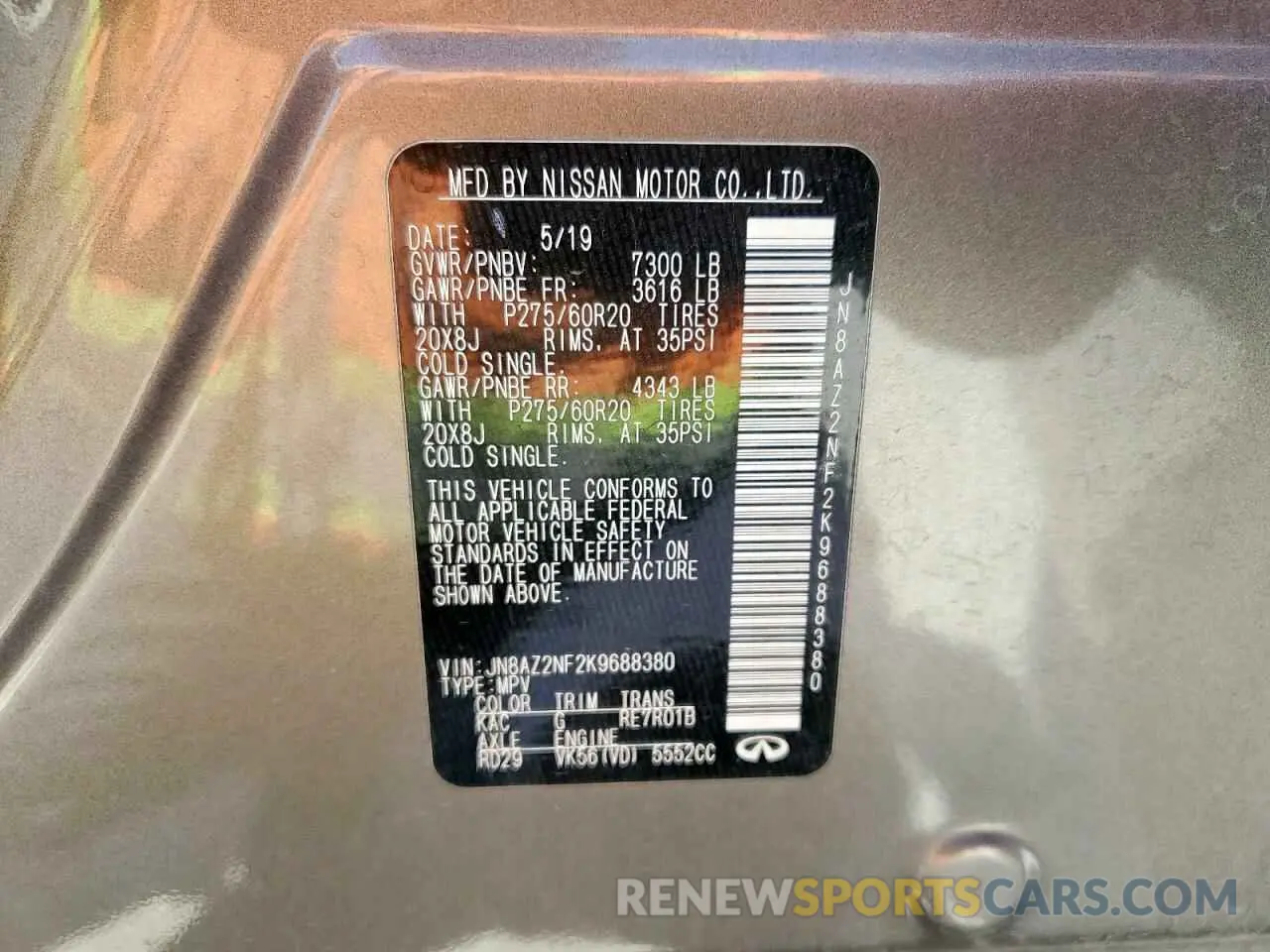 13 Photograph of a damaged car JN8AZ2NF2K9688380 INFINITI QX80 2019