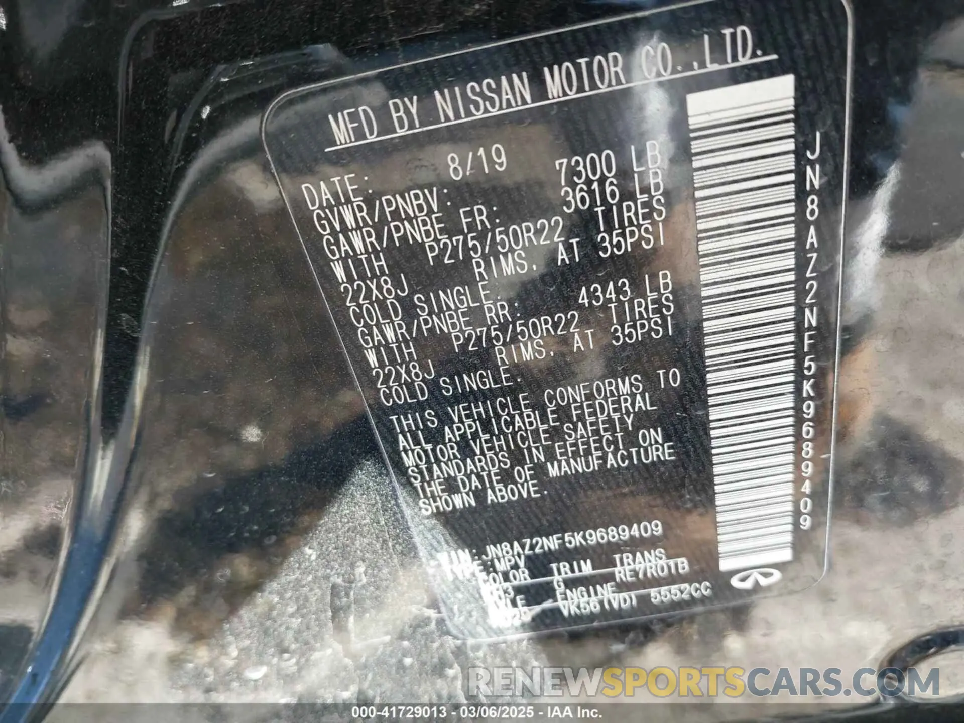 9 Photograph of a damaged car JN8AZ2NF5K9689409 INFINITI QX80 2019