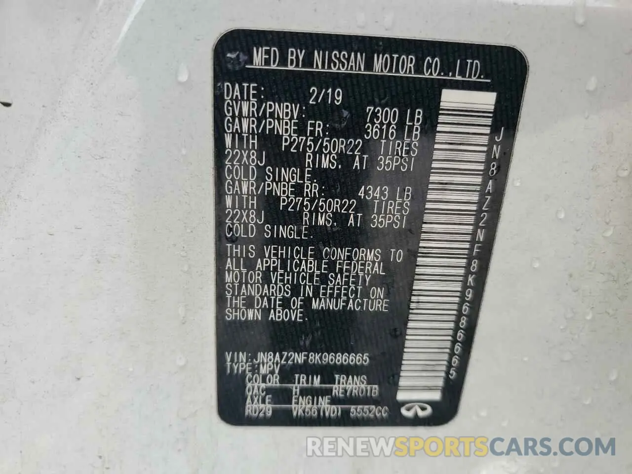 14 Фотография поврежденного автомобиля JN8AZ2NF8K9686665 INFINITI QX80 2019
