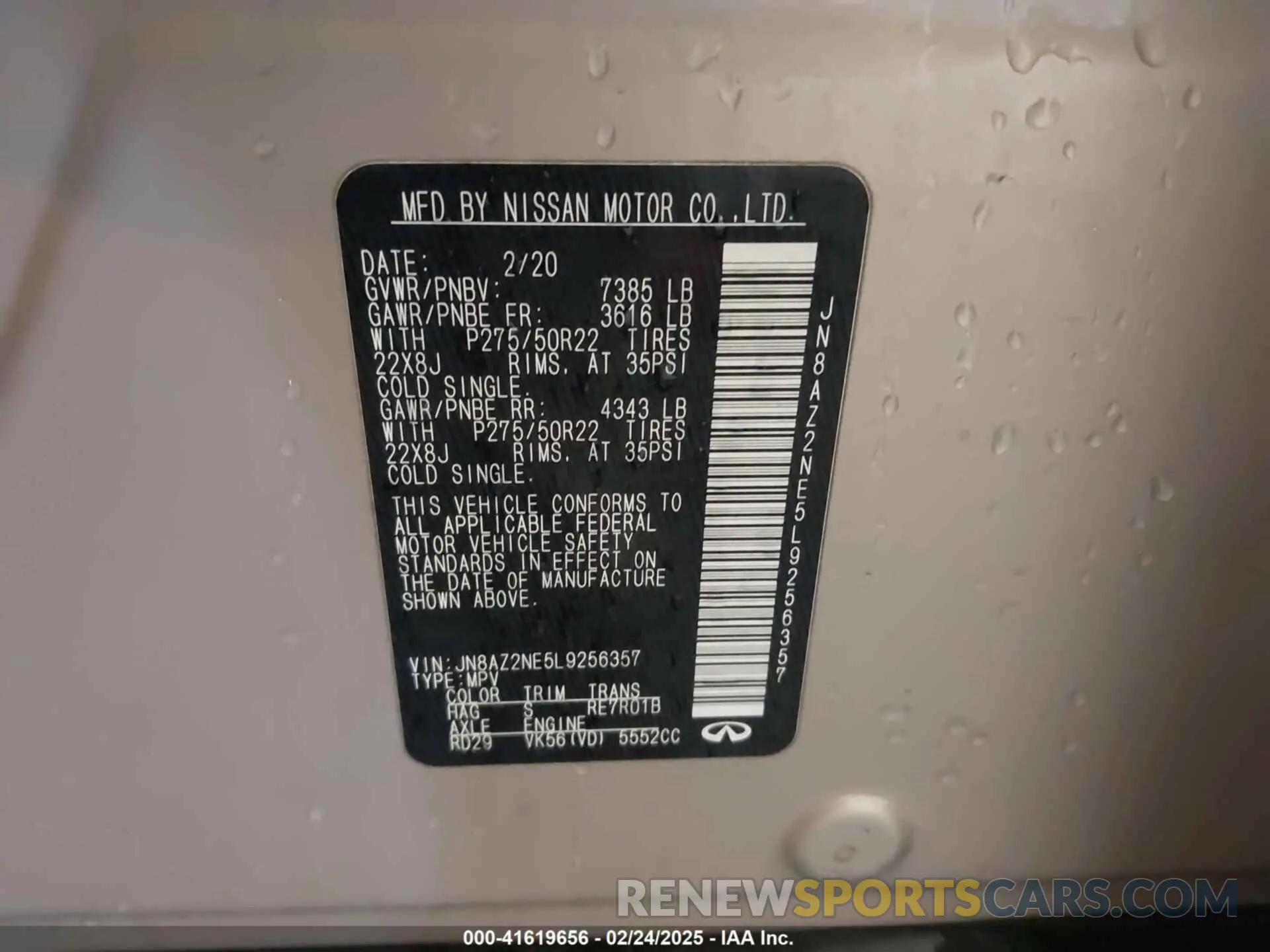9 Фотография поврежденного автомобиля JN8AZ2NE5L9256357 INFINITI QX80 2020