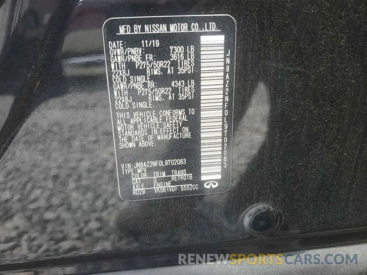 13 Photograph of a damaged car JN8AZ2NF0L9702083 INFINITI QX80 2020