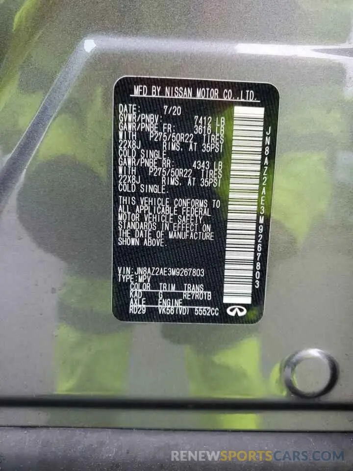 14 Фотография поврежденного автомобиля JN8AZ2AE3M9267803 INFINITI QX80 2021