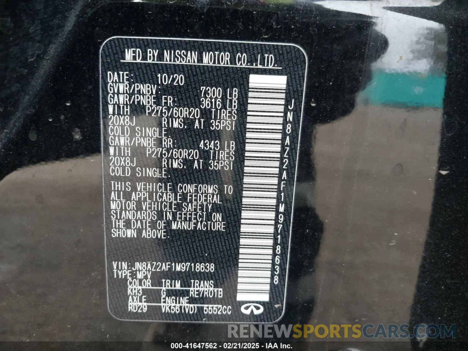 9 Фотография поврежденного автомобиля JN8AZ2AF1M9718638 INFINITI QX80 2021