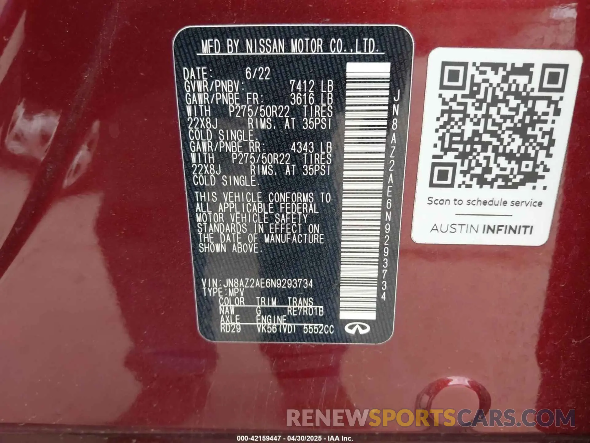 9 Фотография поврежденного автомобиля JN8AZ2AE6N9293734 INFINITI QX80 2022