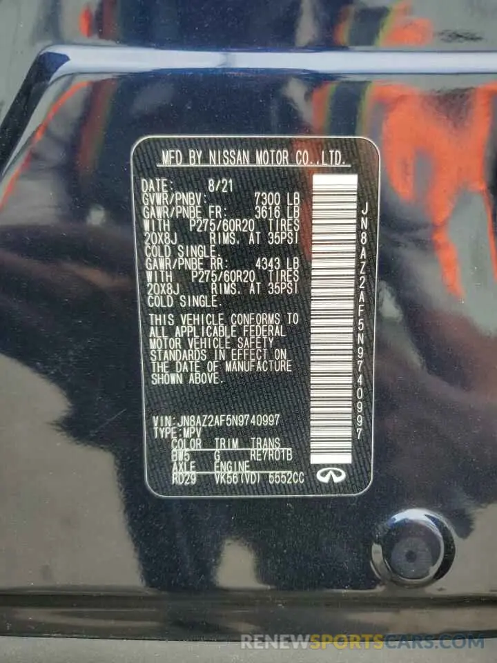 13 Photograph of a damaged car JN8AZ2AF5N9740997 INFINITI QX80 2022