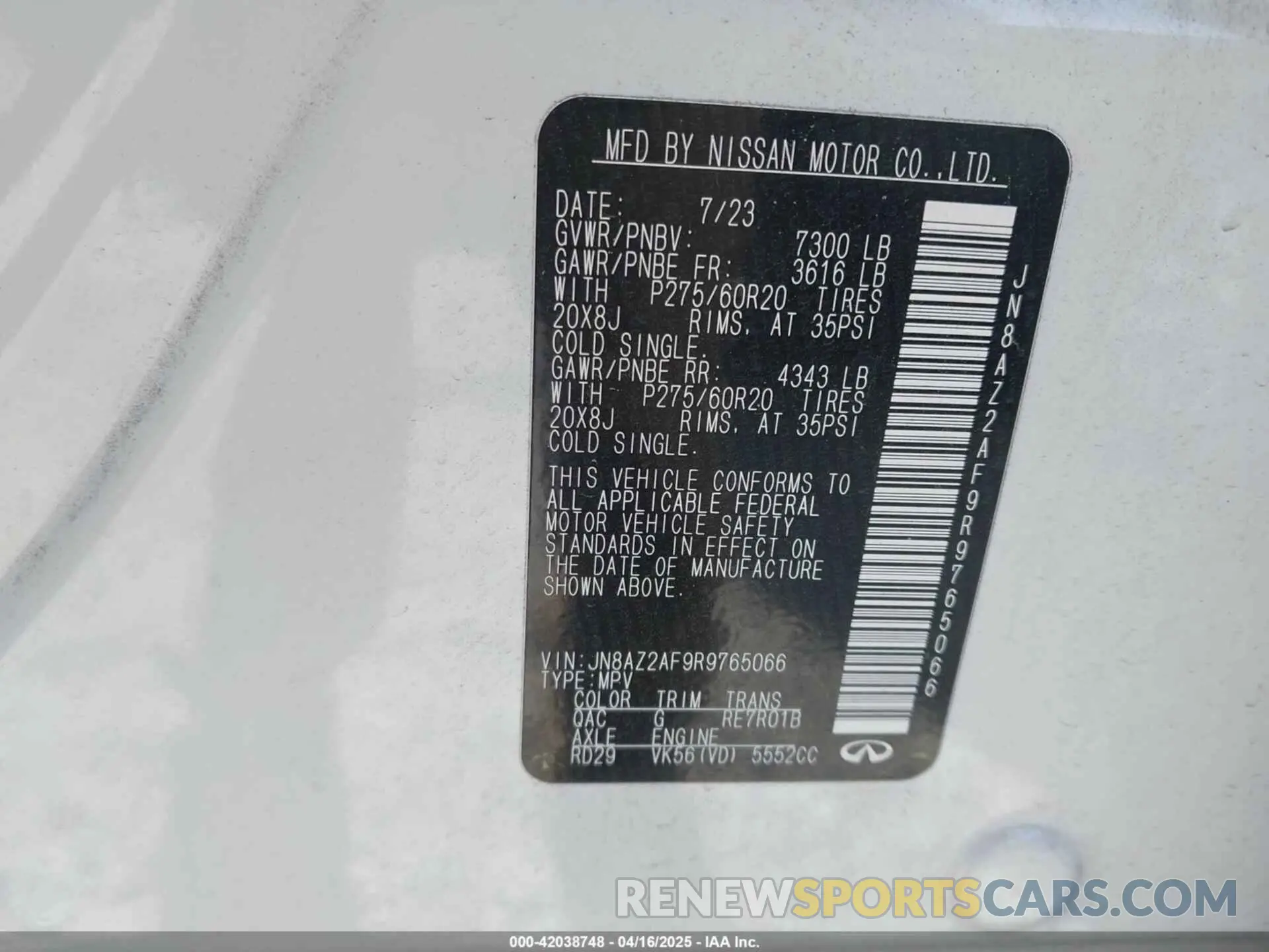 9 Photograph of a damaged car JN8AZ2AF9R9765066 INFINITI QX80 2024