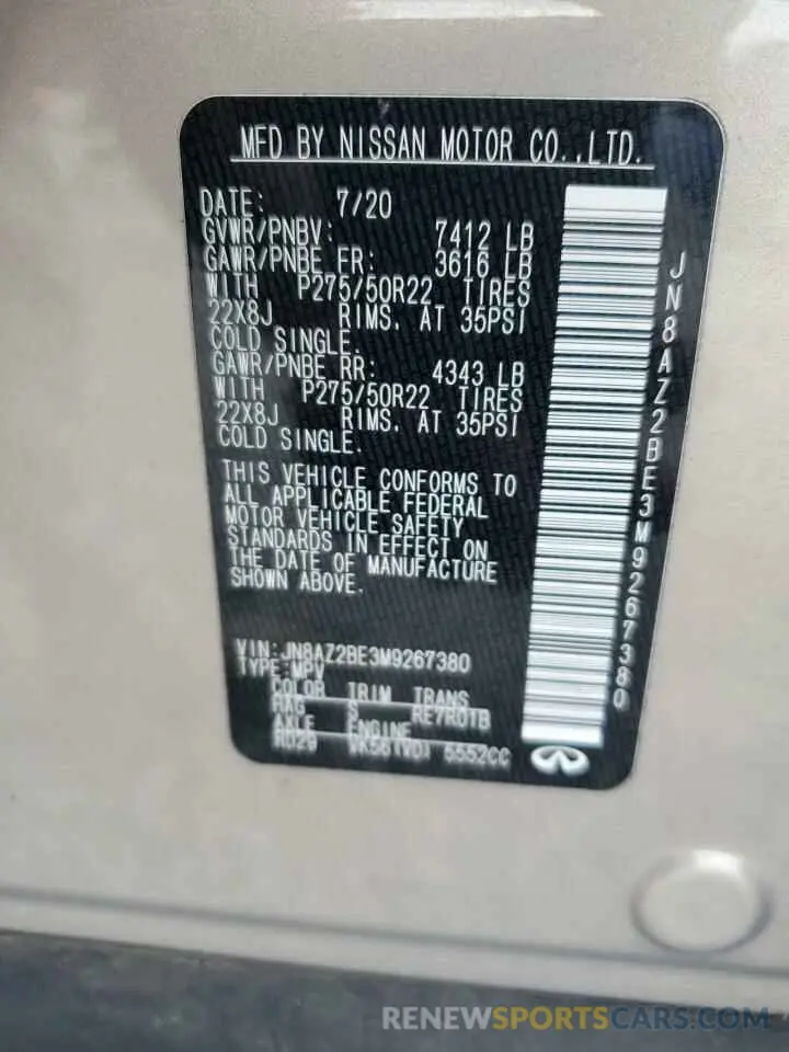 14 Фотография поврежденного автомобиля JN8AZ2BE3M9267380 INFINITI QX80 SENSO 2021