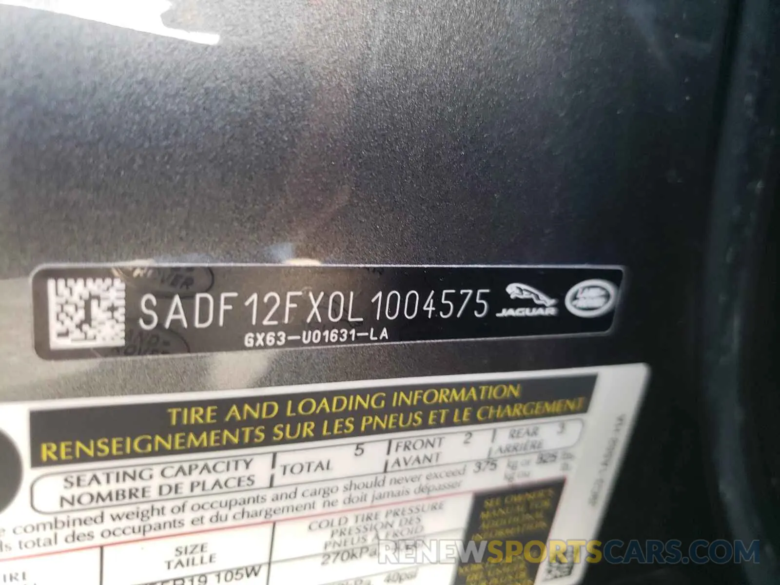 10 Photograph of a damaged car SADF12FX0L1004575 JAGUAR ETYPE 2020