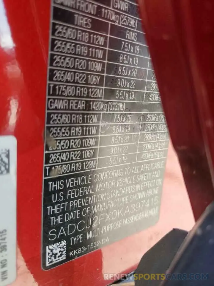 14 Photograph of a damaged car SADCJ2FX0KA397415 JAGUAR F-PACE 2019