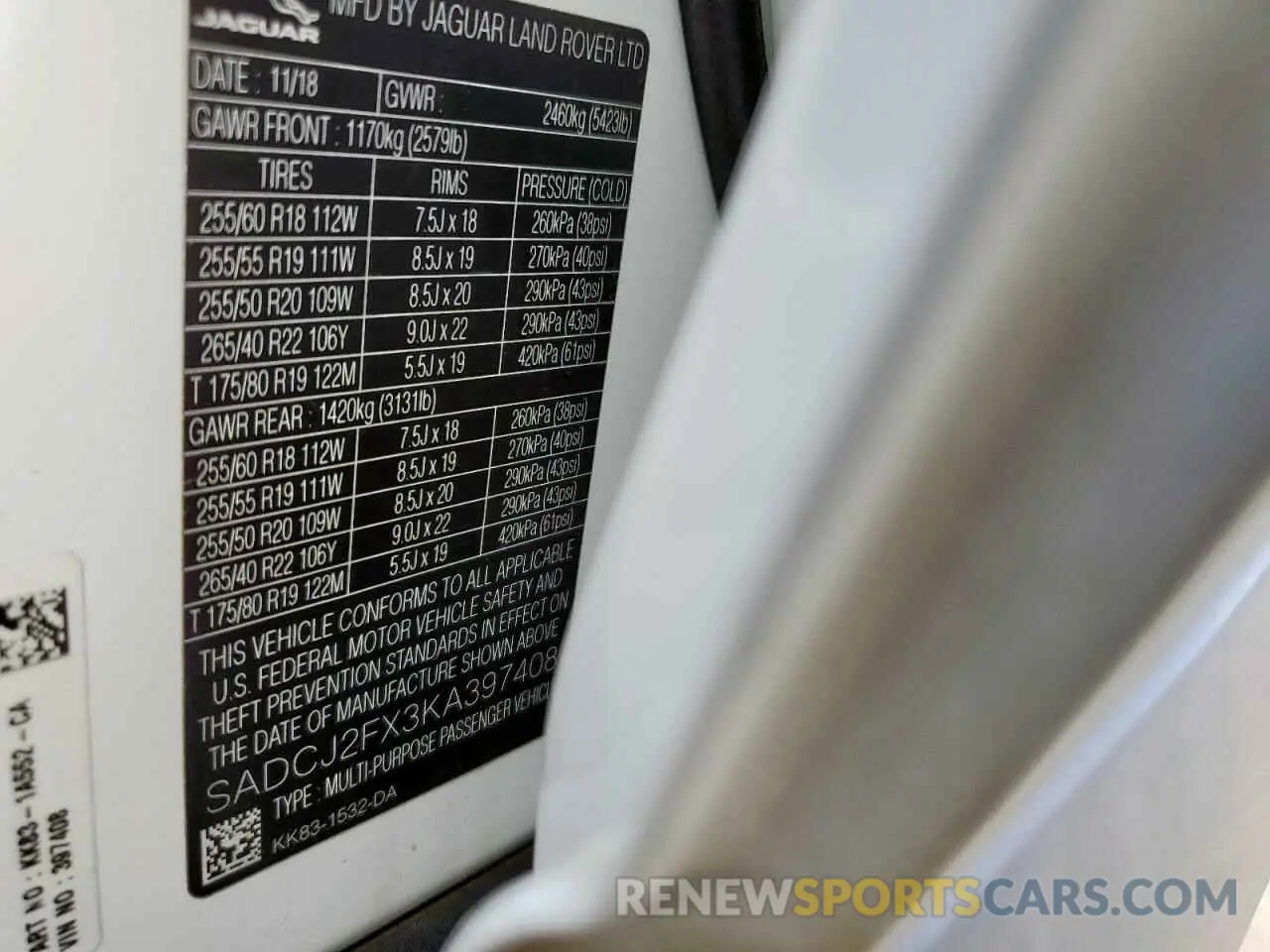 14 Photograph of a damaged car SADCJ2FX3KA397408 JAGUAR F-PACE 2019