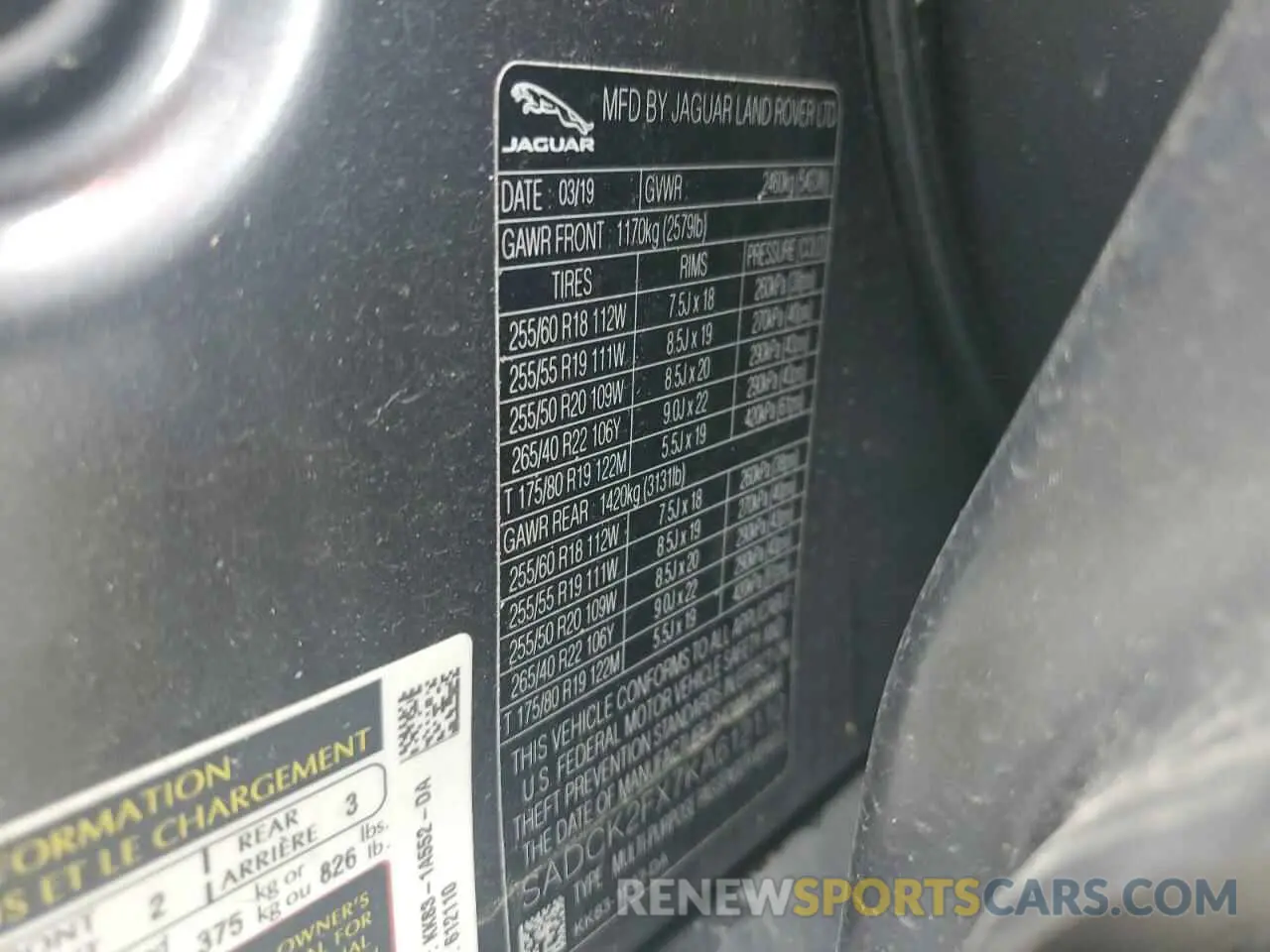 13 Photograph of a damaged car SADCK2FX7KA612110 JAGUAR F-PACE 2019