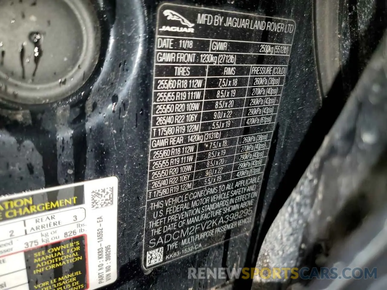 13 Photograph of a damaged car SADCM2FV2KA398295 JAGUAR F-PACE 2019