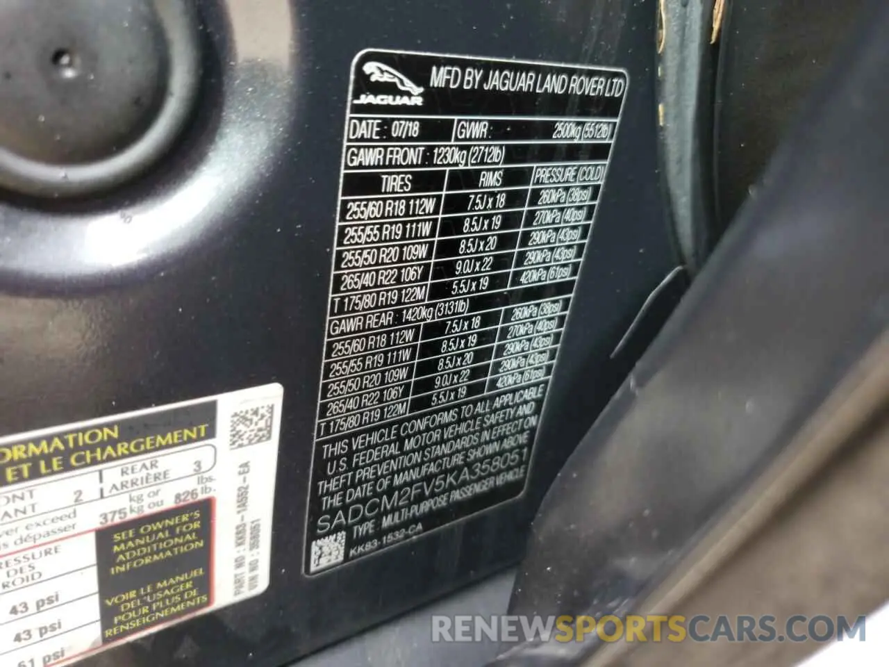 14 Photograph of a damaged car SADCM2FV5KA358051 JAGUAR F-PACE 2019