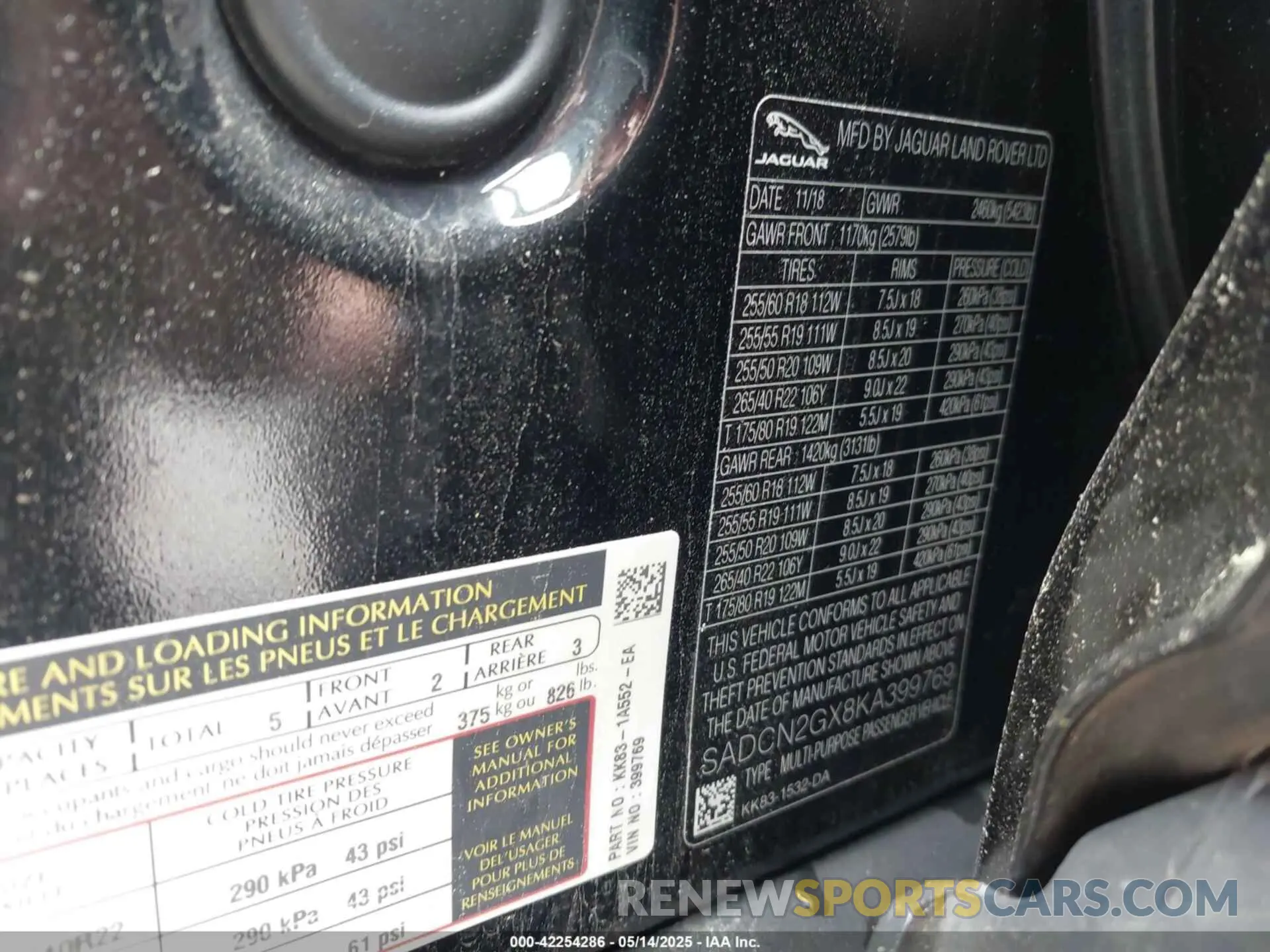 9 Photograph of a damaged car SADCN2GX8KA399769 JAGUAR F-PACE 2019