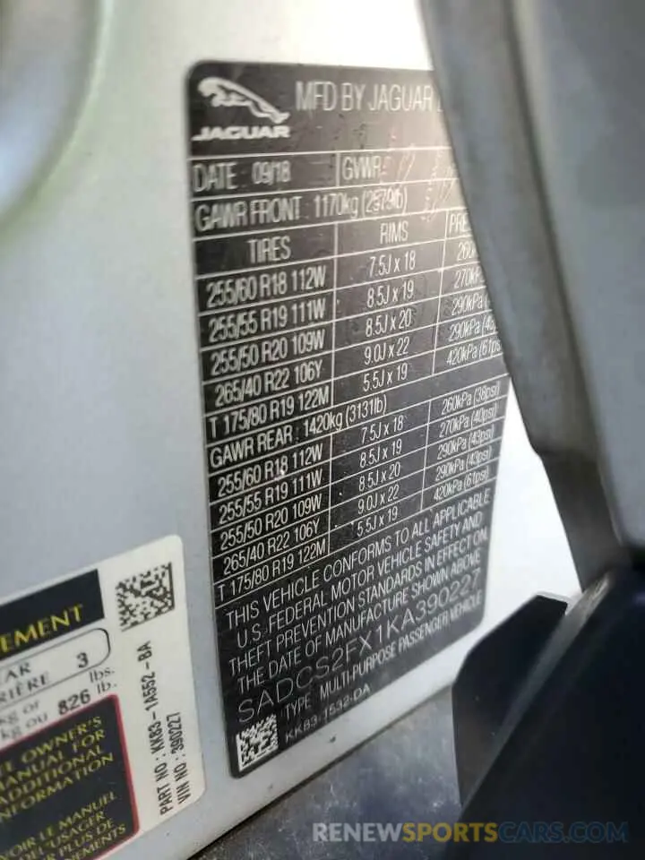 13 Фотография поврежденного автомобиля SADCS2FX1KA390227 JAGUAR F-PACE 2019