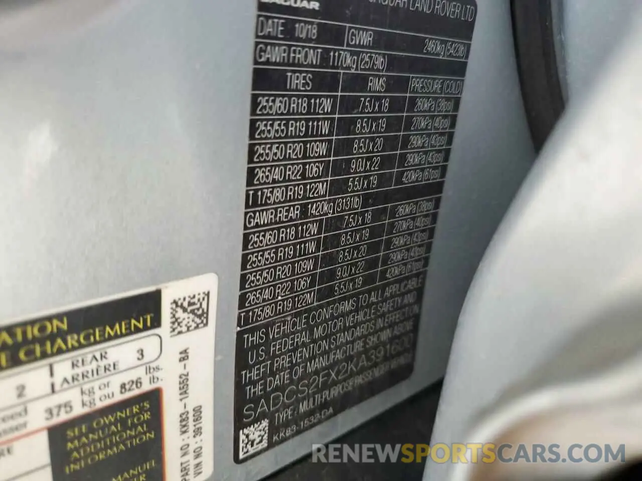 13 Photograph of a damaged car SADCS2FX2KA391600 JAGUAR F-PACE 2019