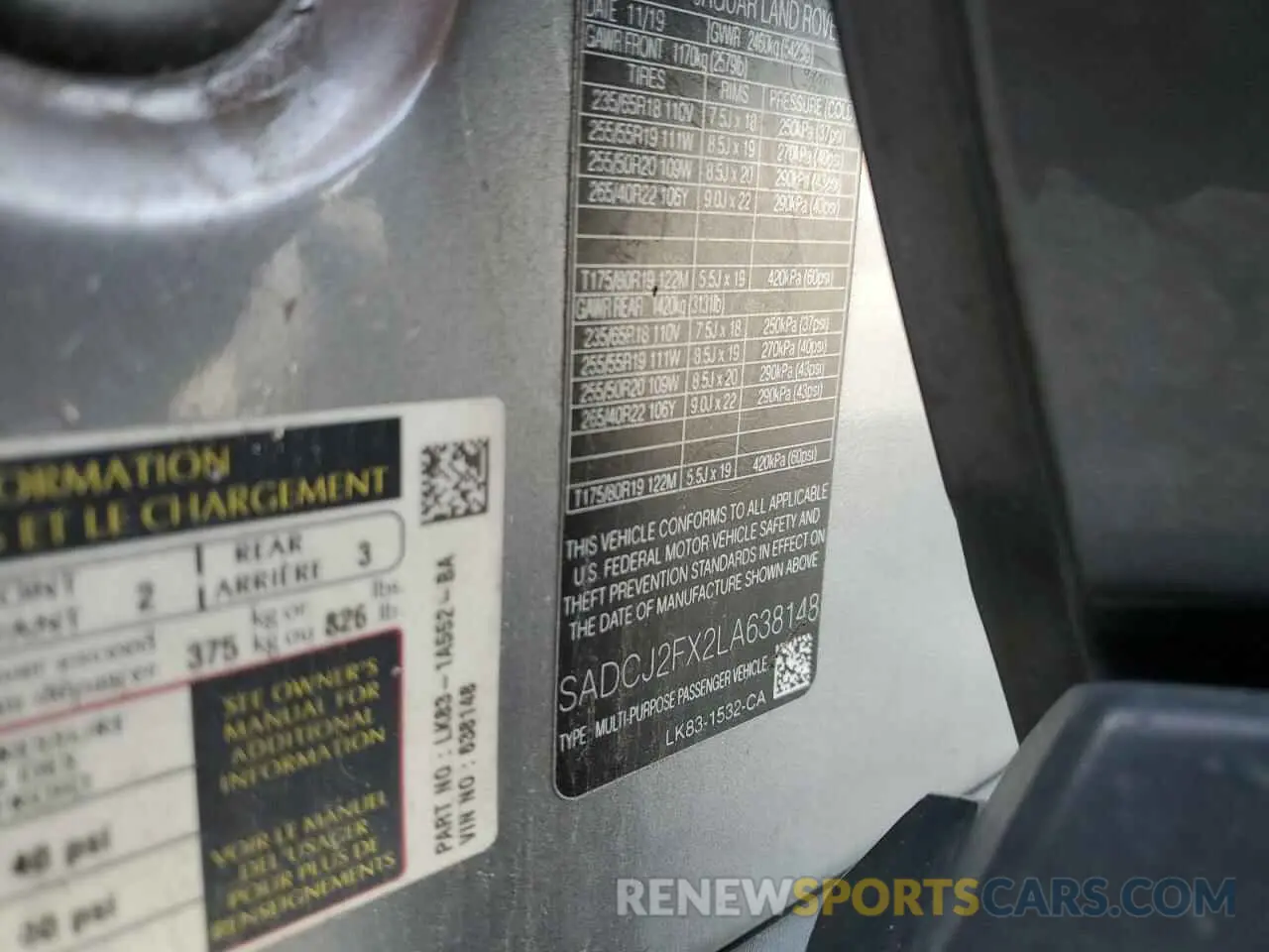 13 Photograph of a damaged car SADCJ2FX2LA638148 JAGUAR F-PACE 2020