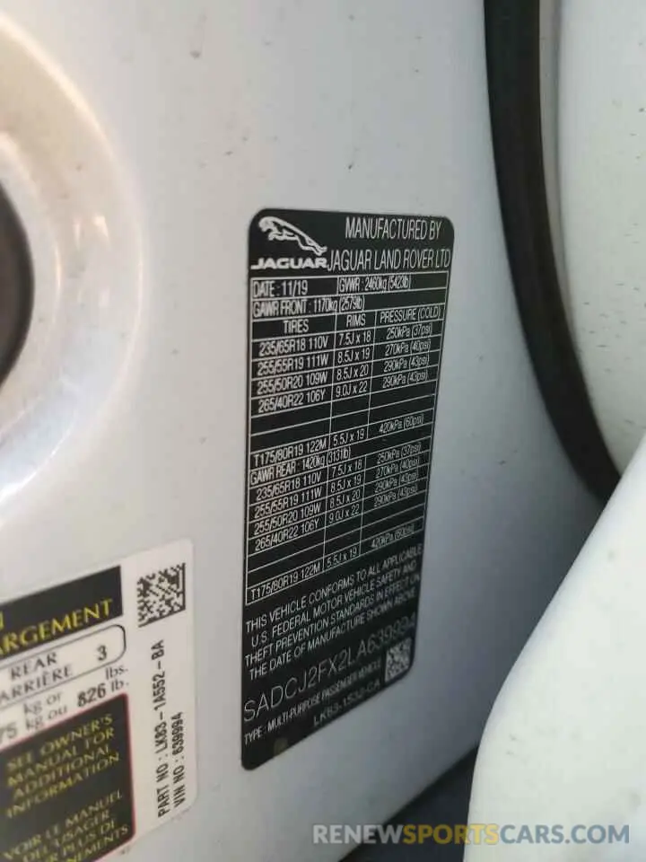 13 Photograph of a damaged car SADCJ2FX2LA639994 JAGUAR F-PACE 2020
