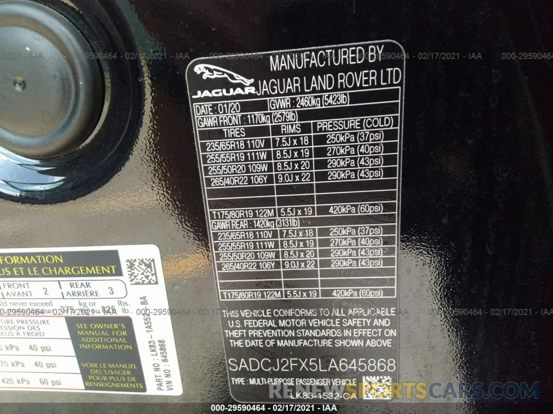 9 Photograph of a damaged car SADCJ2FX5LA645868 JAGUAR F-PACE 2020