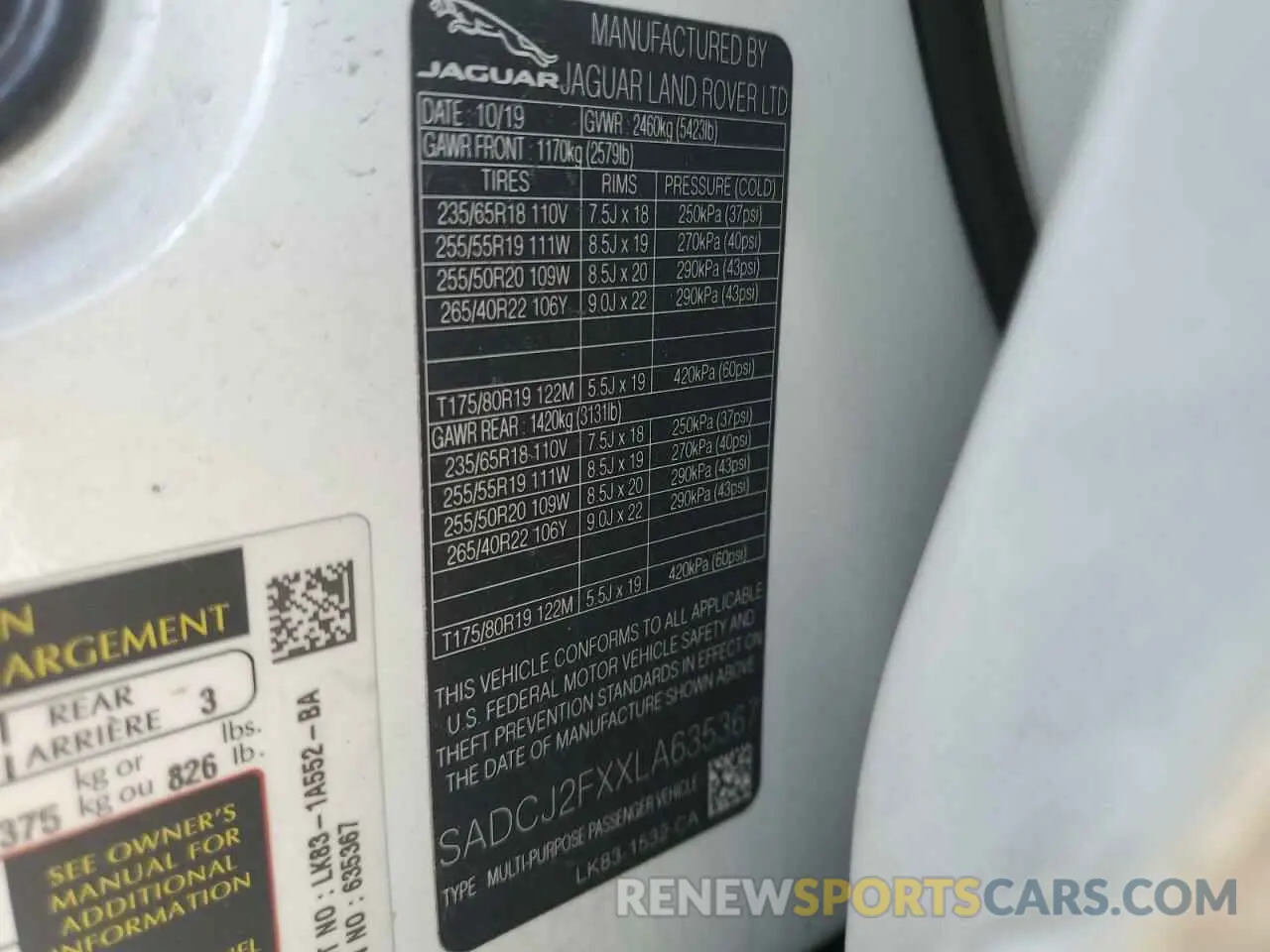 12 Photograph of a damaged car SADCJ2FXXLA635367 JAGUAR F-PACE 2020