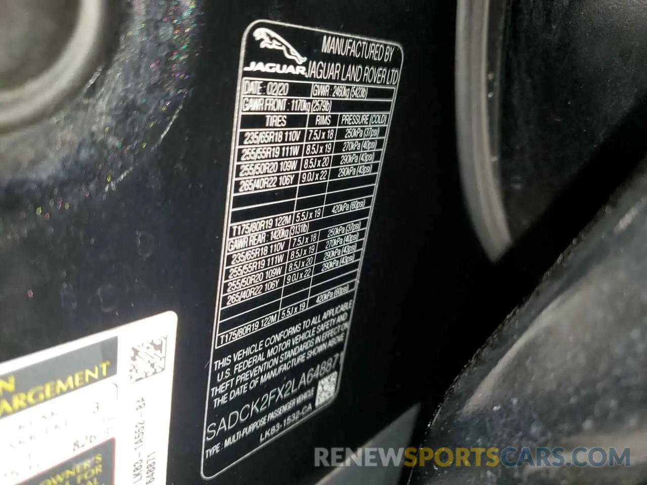 13 Photograph of a damaged car SADCK2FX2LA648871 JAGUAR F-PACE 2020