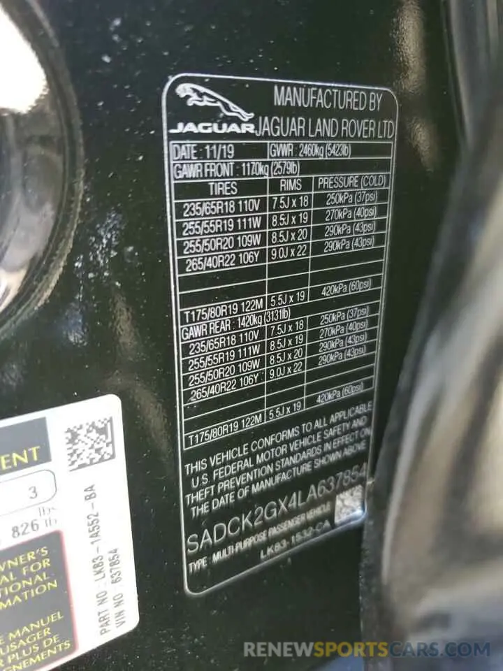 12 Фотография поврежденного автомобиля SADCK2GX4LA637854 JAGUAR F-PACE 2020