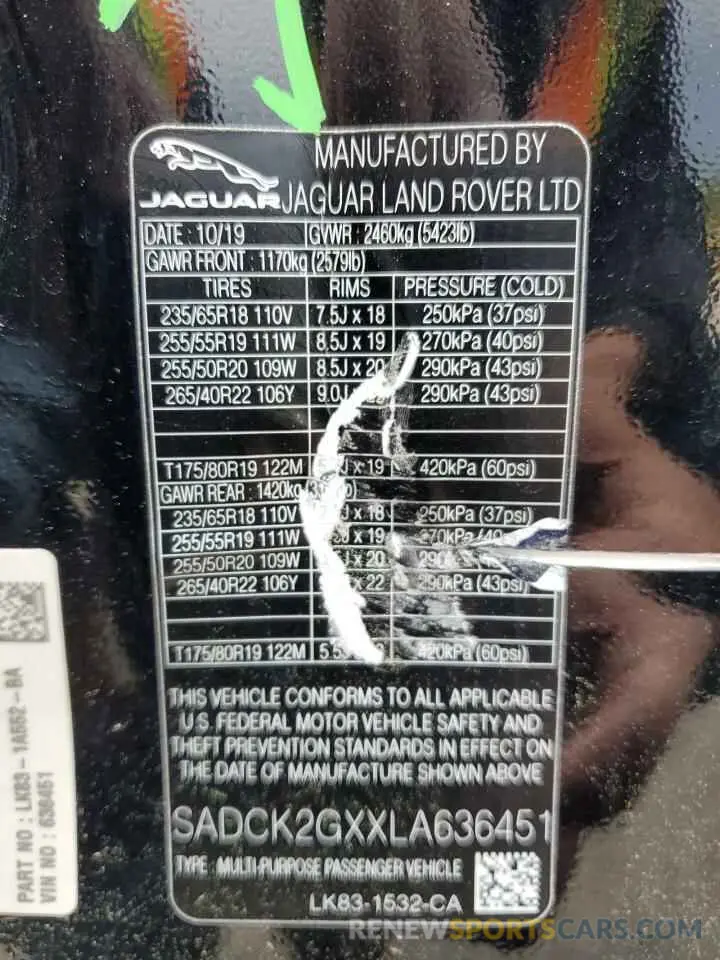 14 Photograph of a damaged car SADCK2GXXLA636451 JAGUAR F-PACE 2020