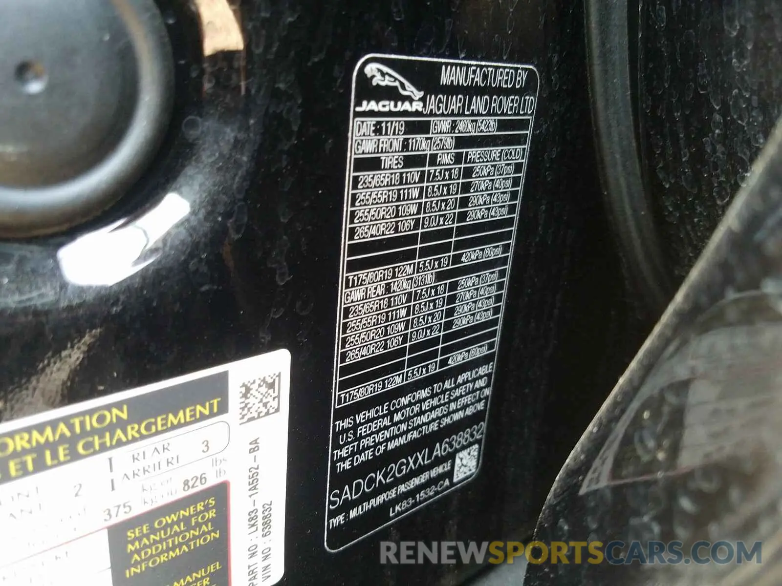 10 Photograph of a damaged car SADCK2GXXLA638832 JAGUAR F-PACE 2020