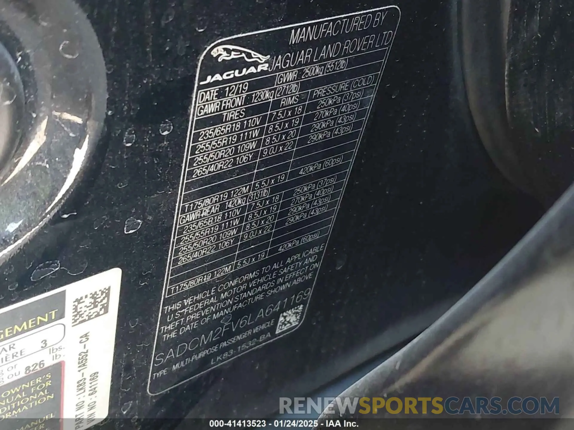 9 Photograph of a damaged car SADCM2FV6LA641169 JAGUAR F-PACE 2020