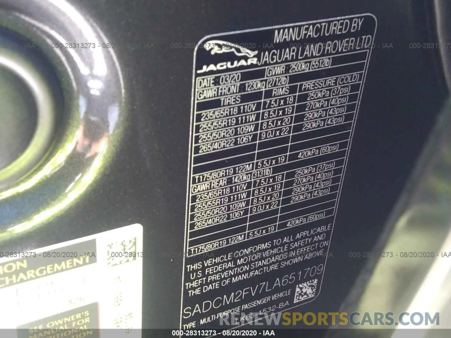 9 Photograph of a damaged car SADCM2FV7LA651709 JAGUAR F-PACE 2020