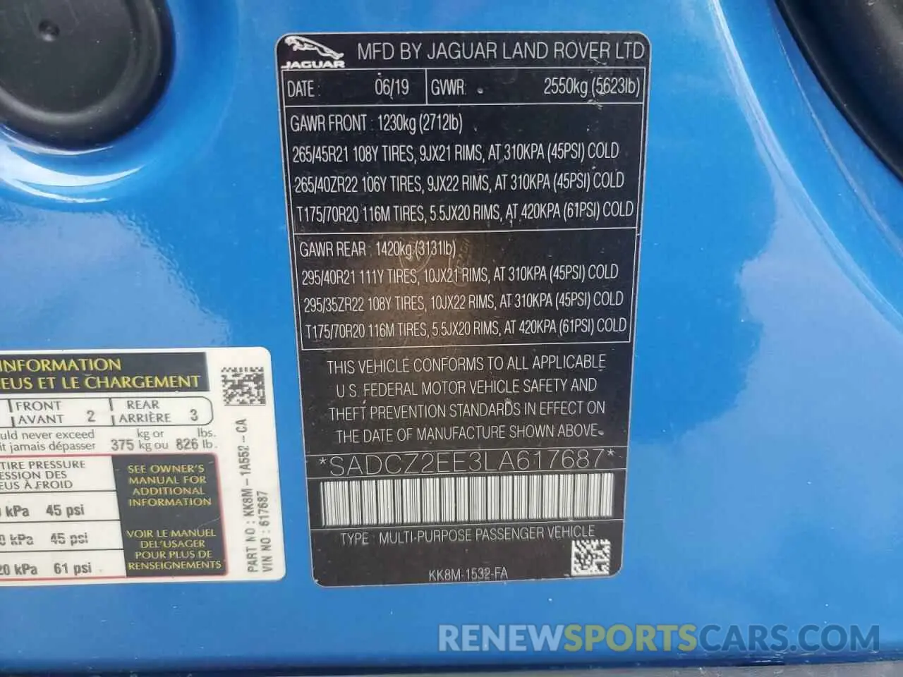 12 Photograph of a damaged car SADCZ2EE3LA617687 JAGUAR F-PACE 2020