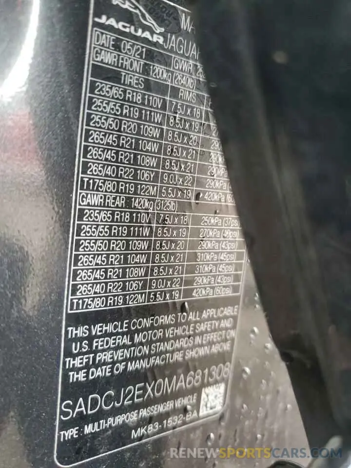 14 Фотография поврежденного автомобиля SADCJ2EX0MA681308 JAGUAR F-PACE 2021