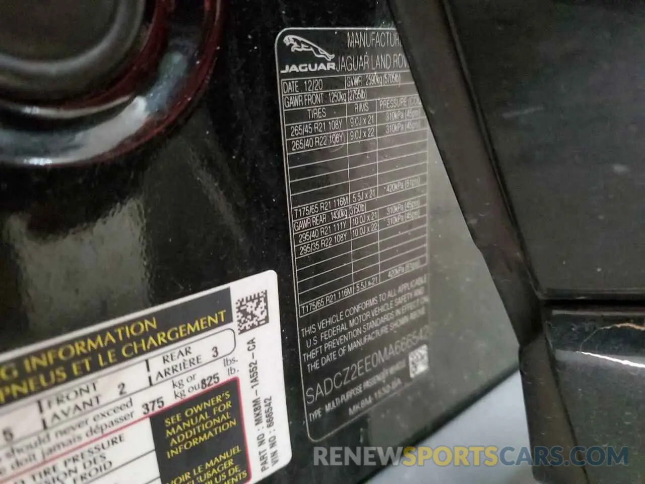 14 Photograph of a damaged car SADCZ2EE0MA666542 JAGUAR F-PACE 2021
