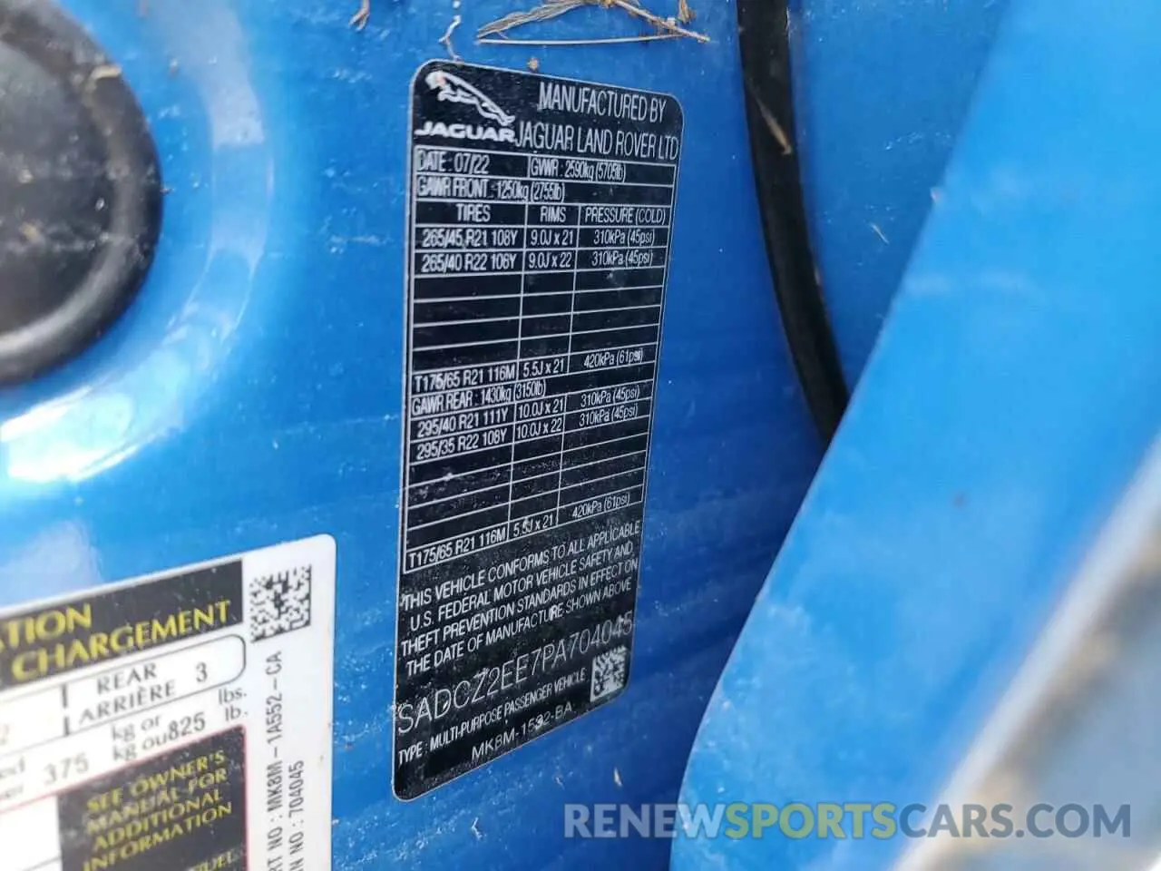 13 Photograph of a damaged car SADCZ2EE7PA704045 JAGUAR F-PACE 2023