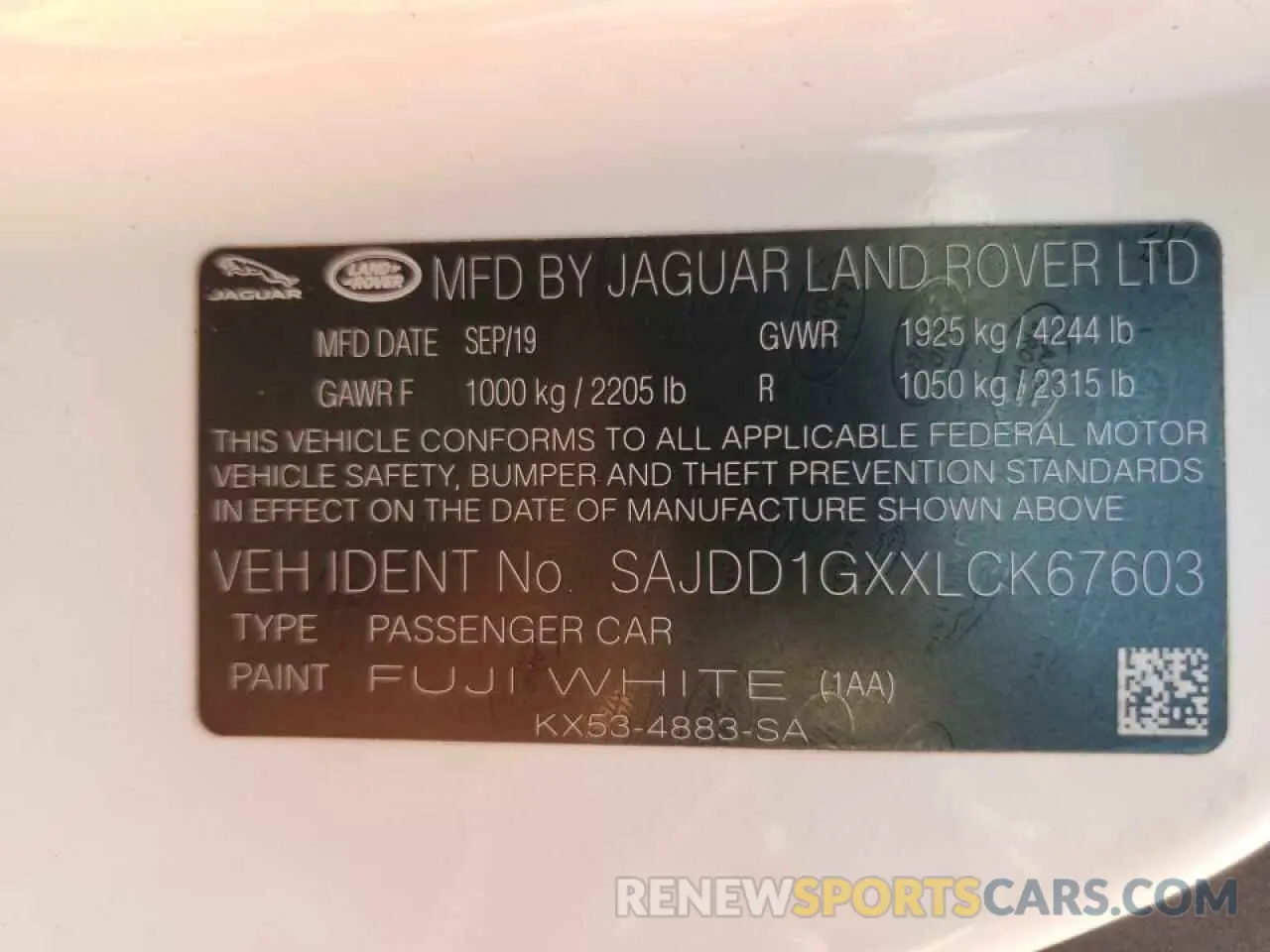 12 Фотография поврежденного автомобиля SAJDD1GXXLCK67603 JAGUAR F-TYPE 2020