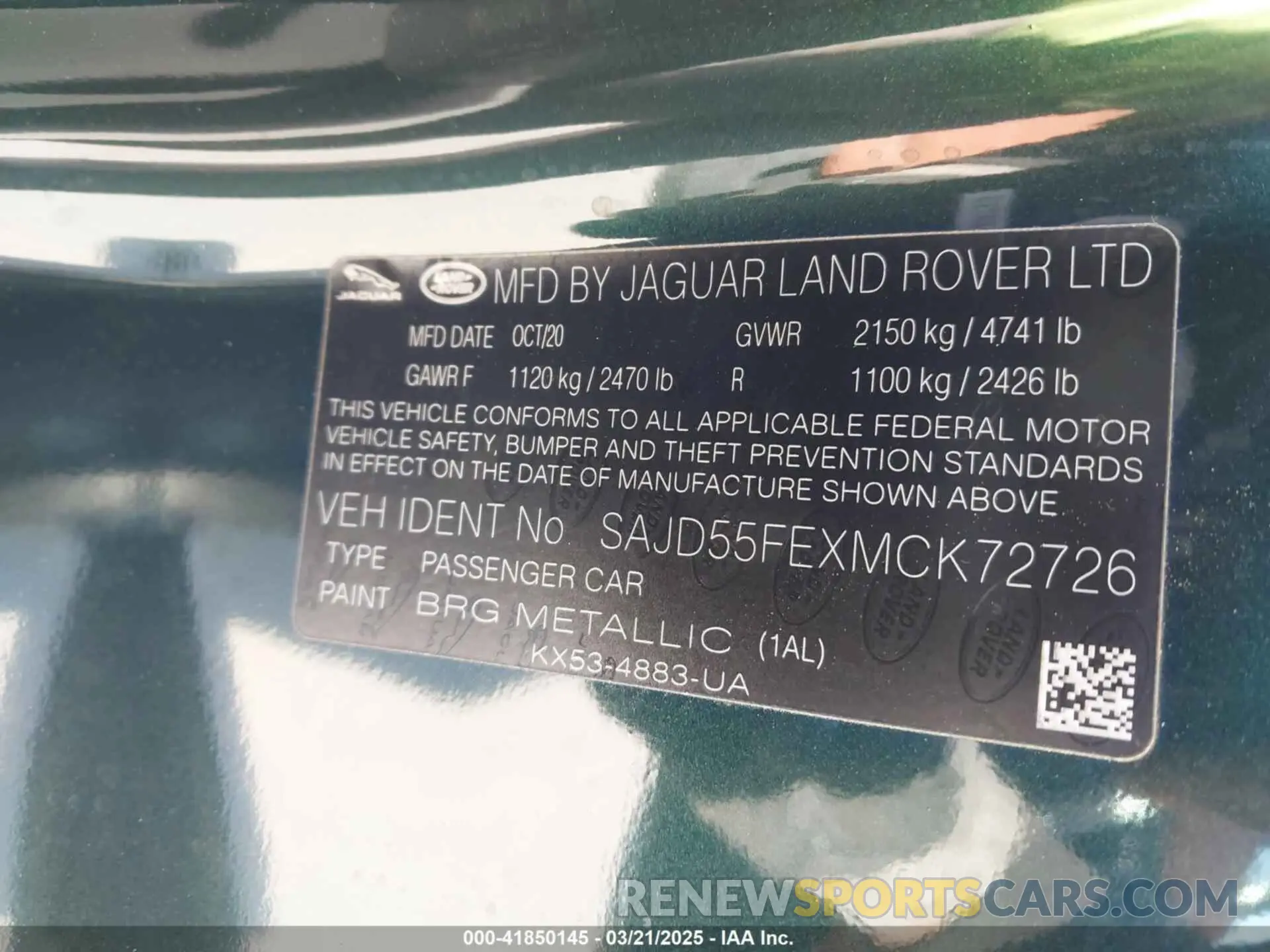 9 Фотография поврежденного автомобиля SAJD55FEXMCK72726 JAGUAR F-TYPE 2021