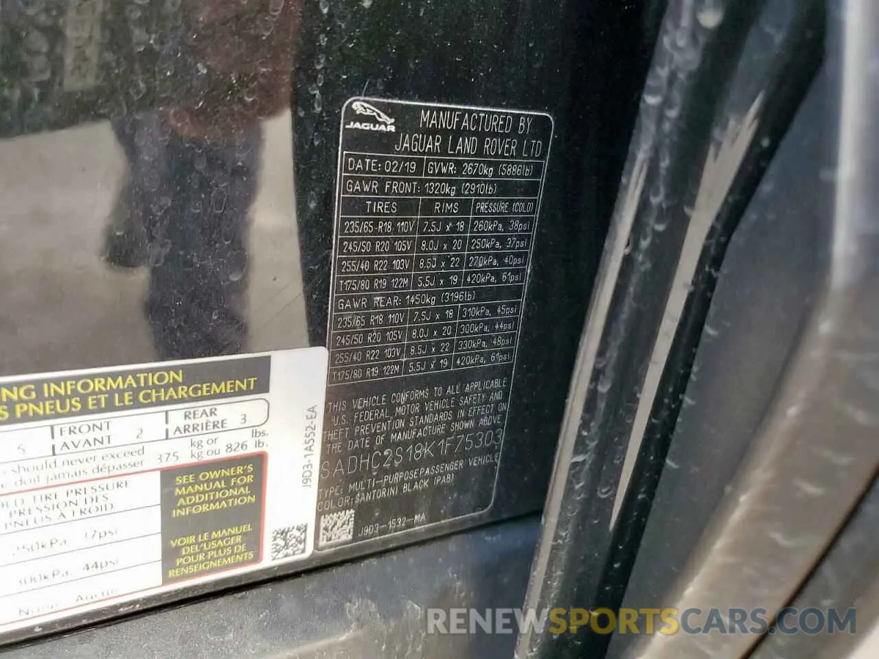 12 Photograph of a damaged car SADHC2S18K1F75303 JAGUAR I-PACE 2019